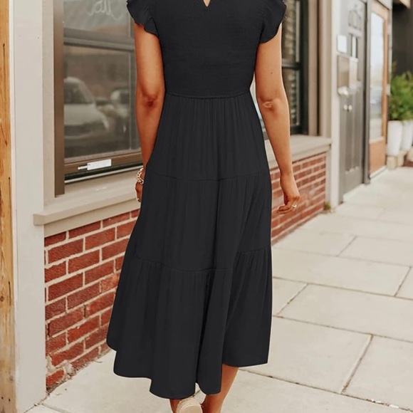 ZESICA Casual Flutter Short Sleeve Crew Neck Smocked Elastic Waist Tiered - Picture 2 of 3